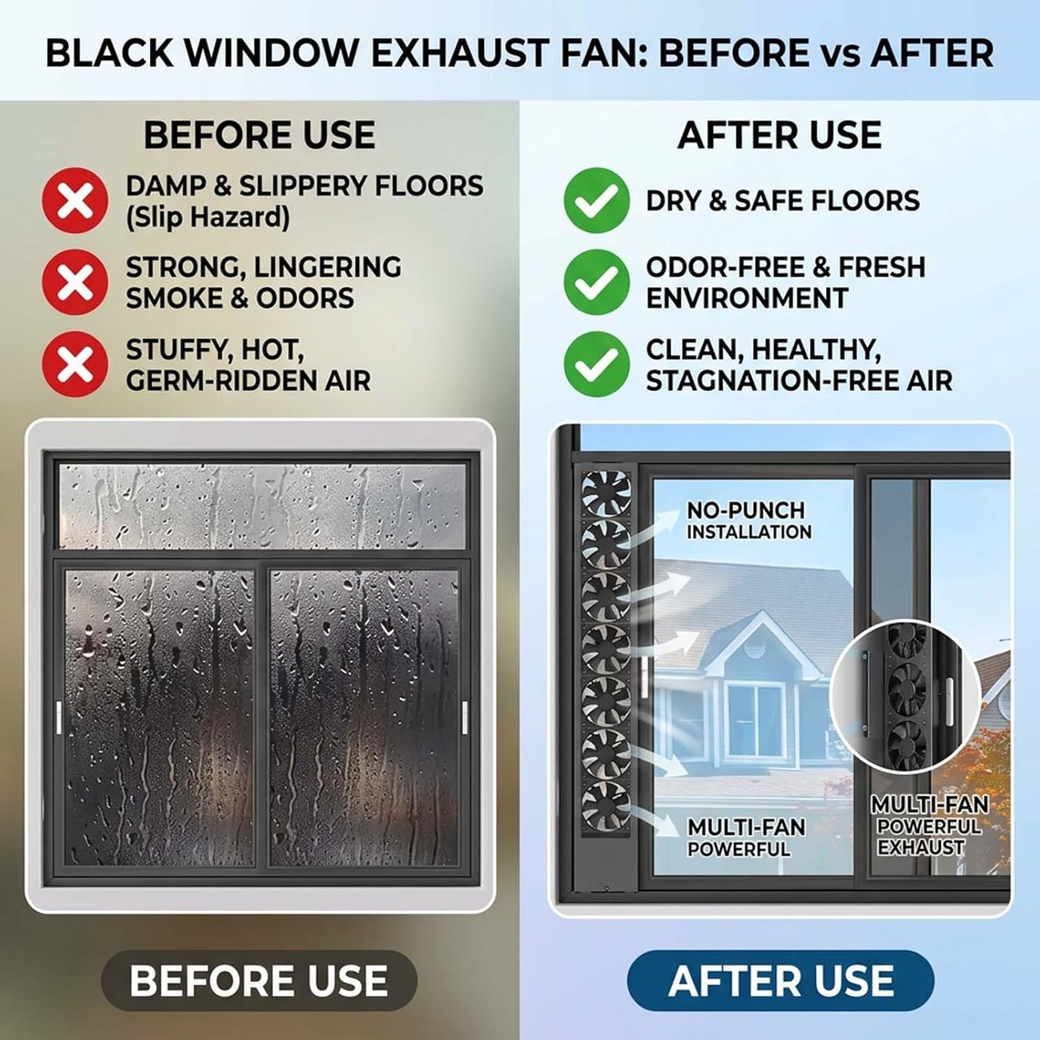 Black Vertical Window Fan with Stepless Speed, 10cm Retractable Window Exhaust Fan for Sliding Windows, No Drill Outward Vent Fan for Basement, Home Office & RV Ventilation(20.87-24.80 in)