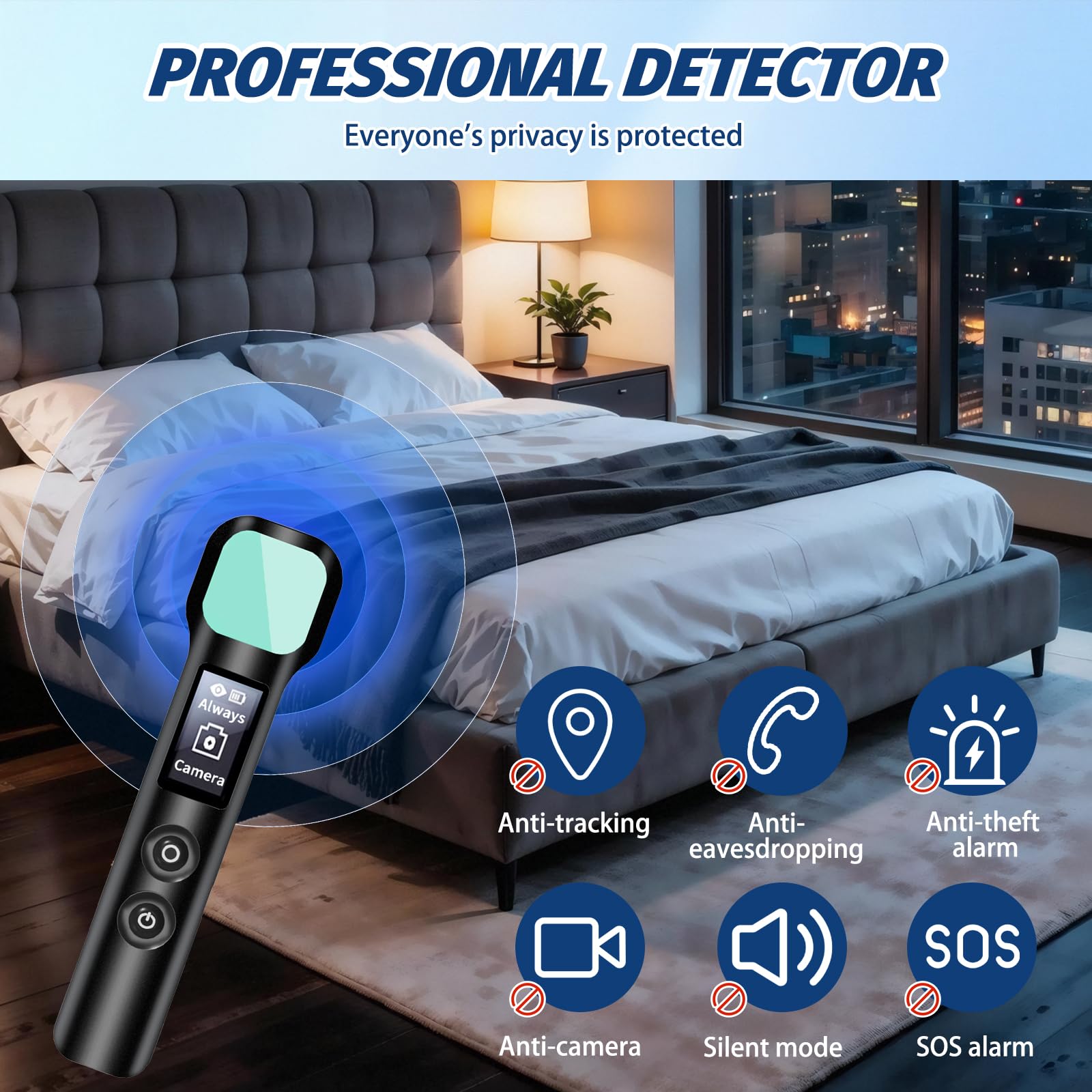 AOUZOVLI Detecteur De Micro Espion Detecteur De Traceur GPS Voiture Professionnel Protection Espion avec écran HD Utilisation Facile Idéal pour Les Hôtels La Maison Le Bureau Et Les Voyages