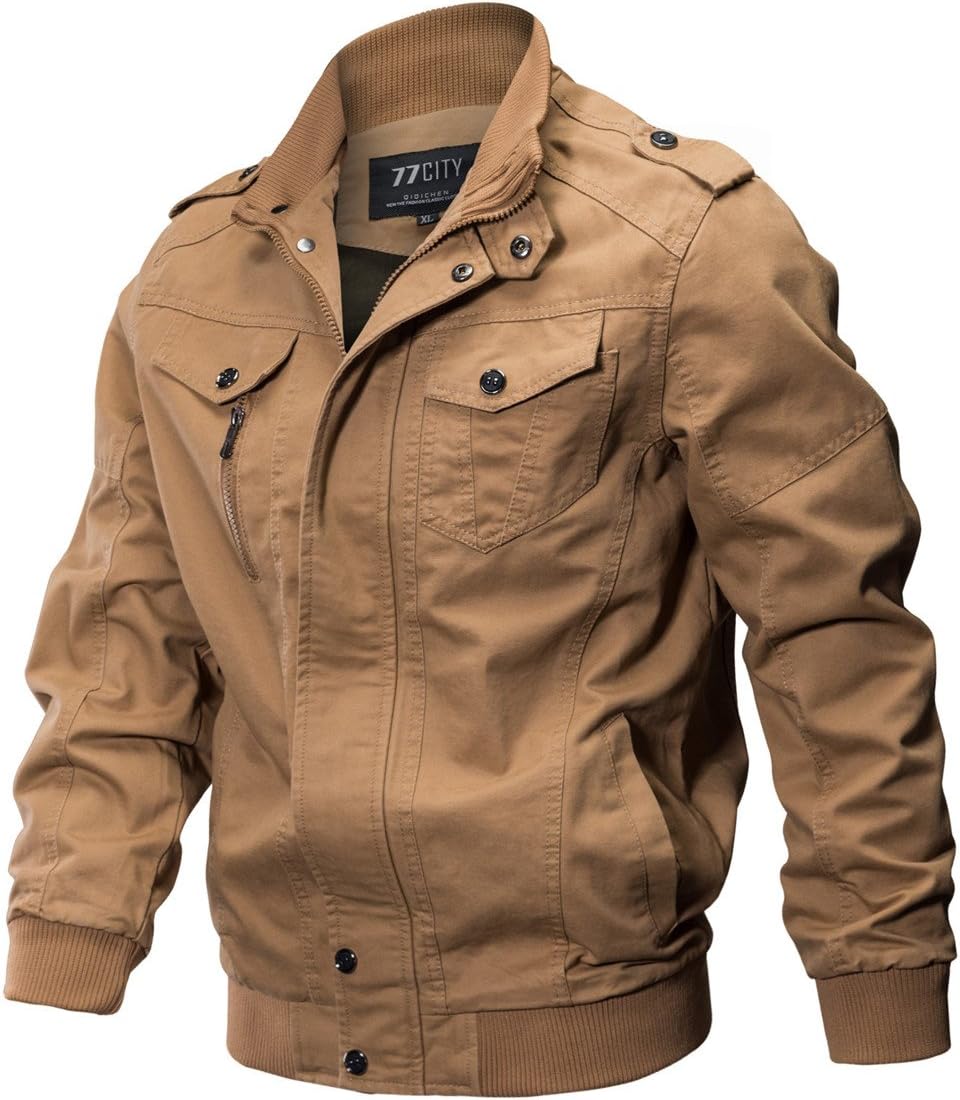 RUIYUNS Men's Spring Autumn Lightweight Cotton Windbreaker Multi-Pocket Jacket Military Zipper Bomber Cargo Outwear Jackets Coat Parka
