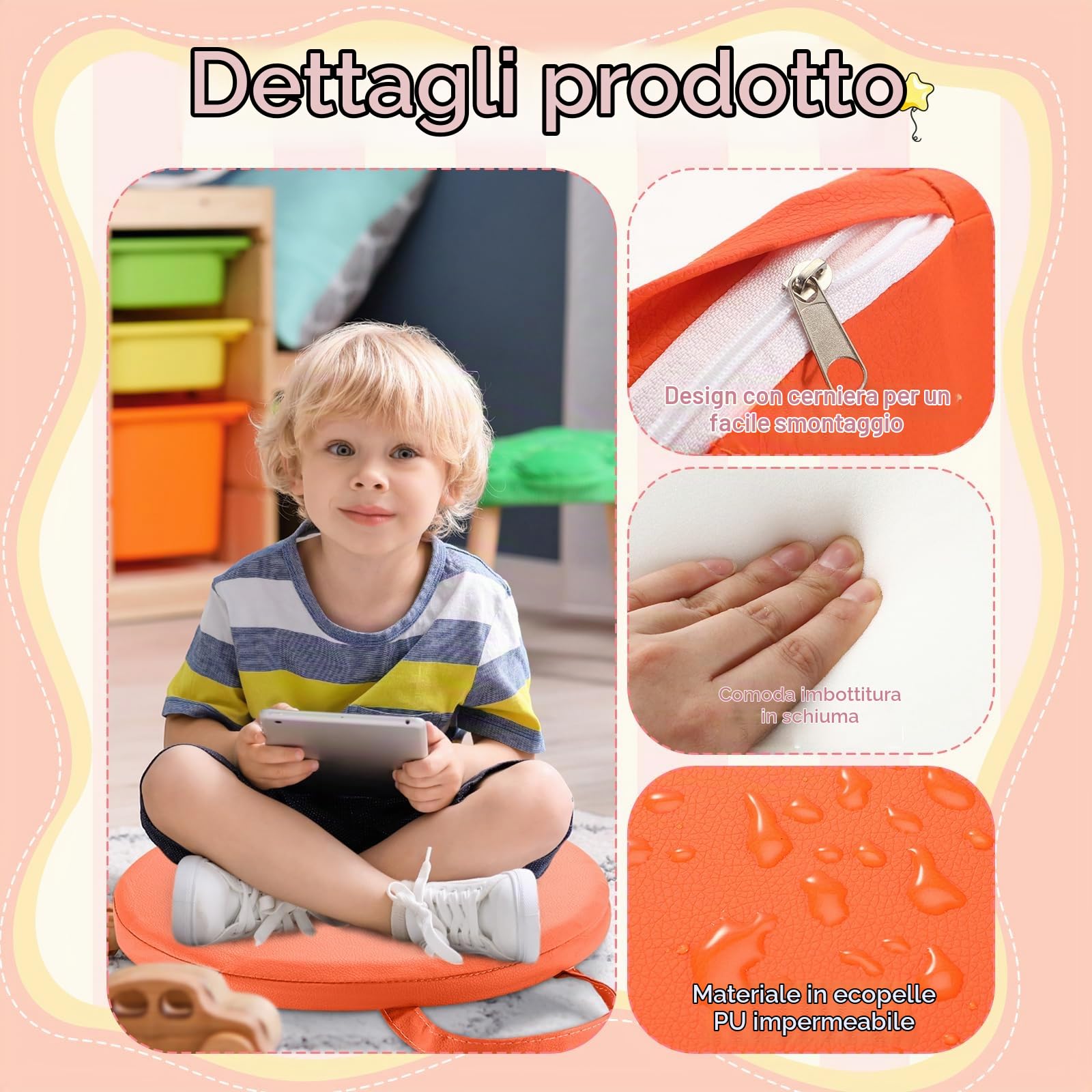 Cuscini da pavimento 30 * 30 cm per aule Sedute flessibili da pavimento con maniglie Cuscini da pavimento in moquette per bambini, neonati, asili nido e scuole materne(Soft Color)