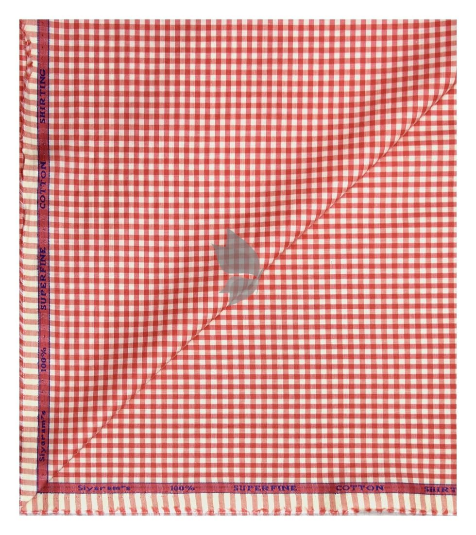 100% Superfine Cotton Red (Indian Red) colour with Checkered Pattern Unstitched Shirt Fabric of 1.6 Mts / VV2461-image-42