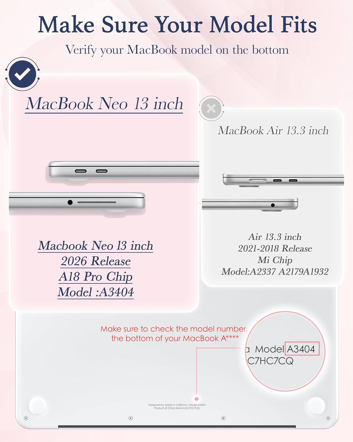 CeeVian Compatible with MacBook Neo Case 13 inch 2026 Release Model A3404,Glossy Hard Shell Protective Cover with Keyboard Skin, Screen Protector, USB-C Adapter Crystal Blush