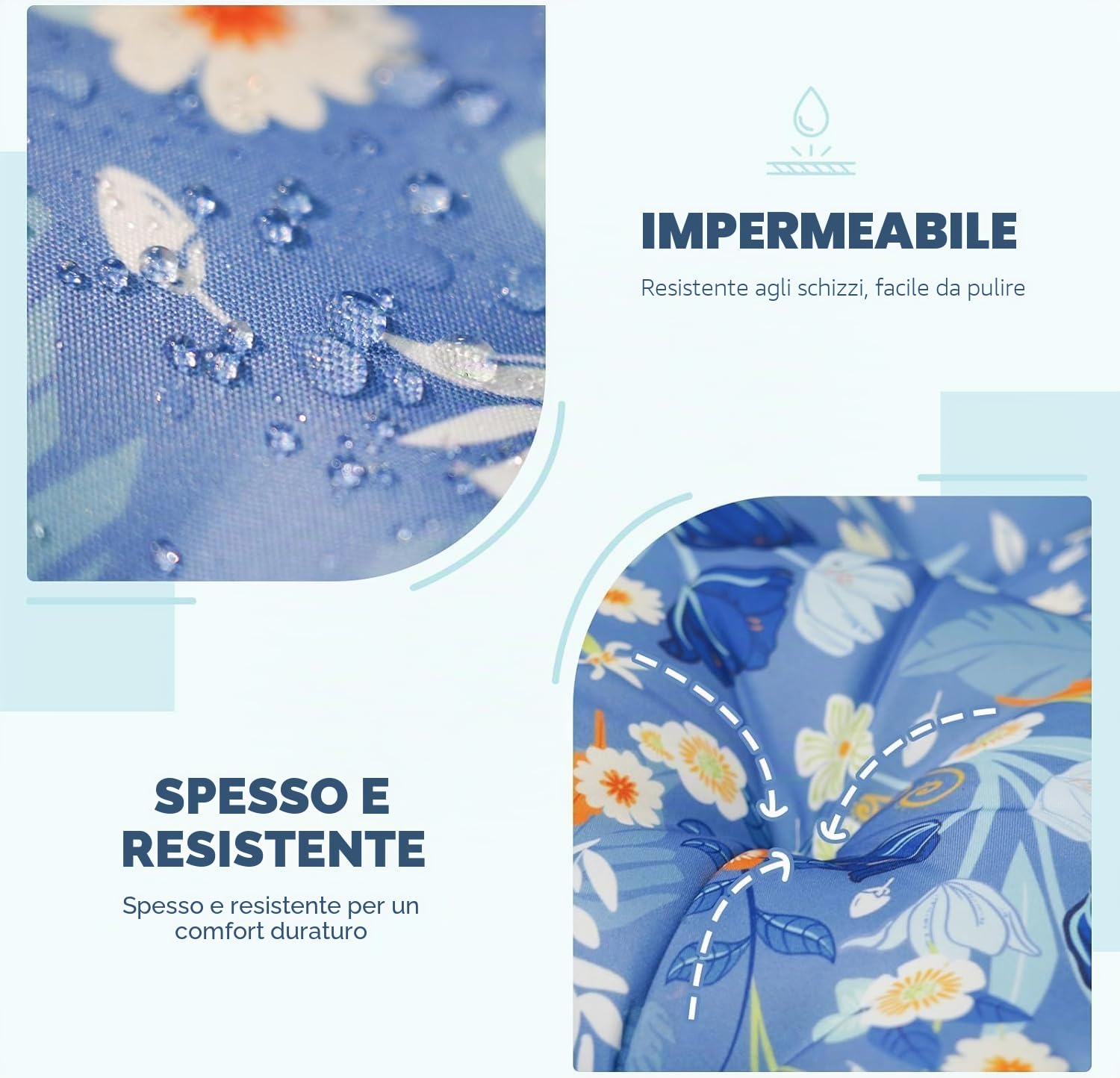 Cuscino spesso per panca da giardino a 2-3 posti, impermeabile, per dondolo da giardino, con schienale, sedia a sdraio da esterno, amaca e portico, con laccetti, per mobili a baldacchino (peonia blu