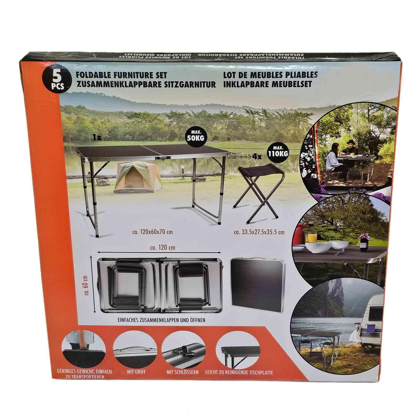 Camping-Sitzgarnitur - klappbar (4 Hocker & 1 Tisch)