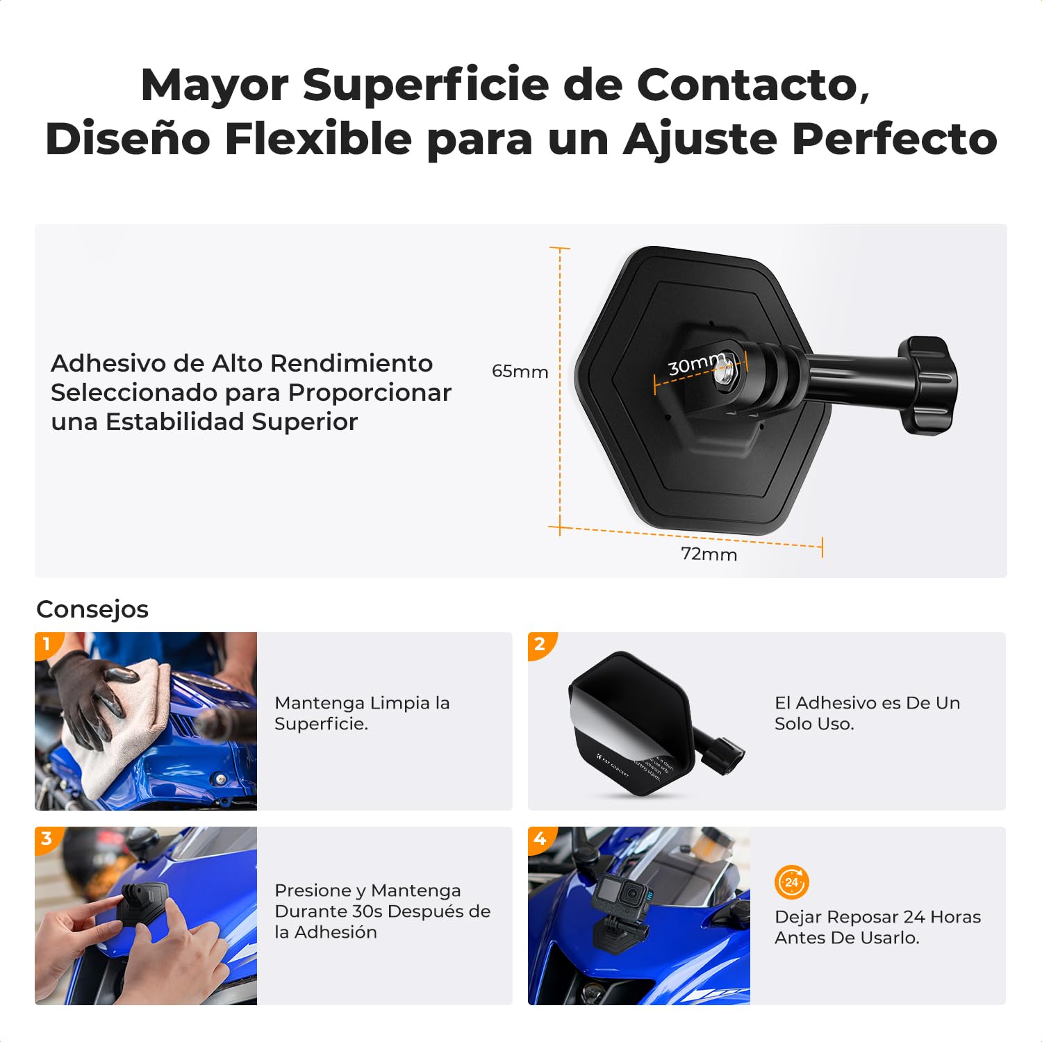 K&F CONCEPT Pack de 2 Soporte Adhesivo Flexible para Casco, Compatible con Insta360 X5/X4/X3, GoPro Hero 13/12/11/10/9, dji Osmo 360, Action 3/4/5 Pro – Accesorios para Cámara de Acción