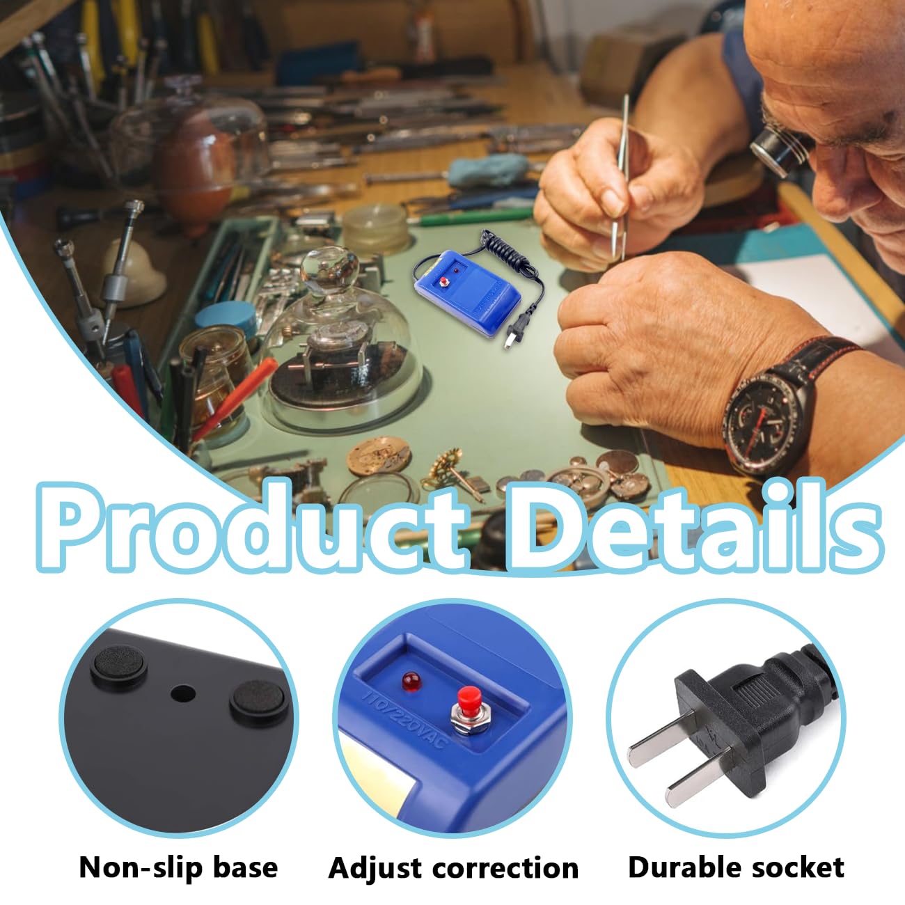 DWJSYXEI Professional Mechanical Watch Repair Demagnetizer, Watch Demagnetizer with Compass for Daily Maintenance Demagnetization of Watches (Blue)