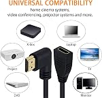Poyiccot 8K HDMI Câble d'extension, HDMI 2.1 Angle gauche du câble 90 Degré 8K HDMI Hommes à femmes HDMI 2.1 câble 48Gbps Haute vitesse 8K 60Hz, 4K 120Hz, 3D Ultra HDR HDMI Câble d'extension 2feet(M/F Gauche)