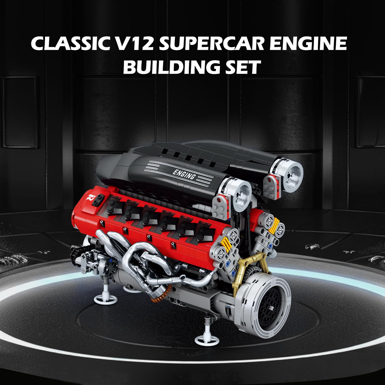 Kit di costruzione del motore V12 per adulti, 1240 pezzi, kit di modello di motore di supersport motorizzato ad angolo V di 65° con pistoni mobili, kit di assemblaggio meccanico Stem per