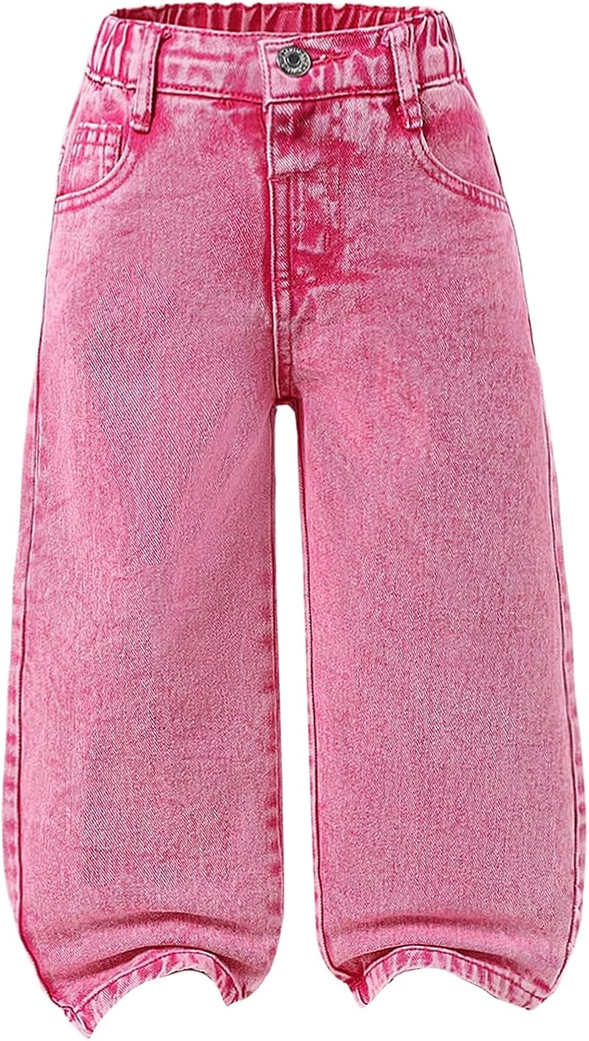 Floerns Toddler Girl's Wide Leg Elastic Waist Button Baggy Jeans Solid Casual Denim Pants