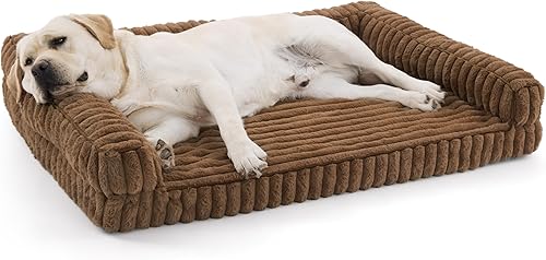 Miniatura 11 de Bedsure - Camas ortopédicas para perros extragrandes, cama impermeable de espuma viscoelástica XL para mascotas con laterales, sofá de espuma Camel