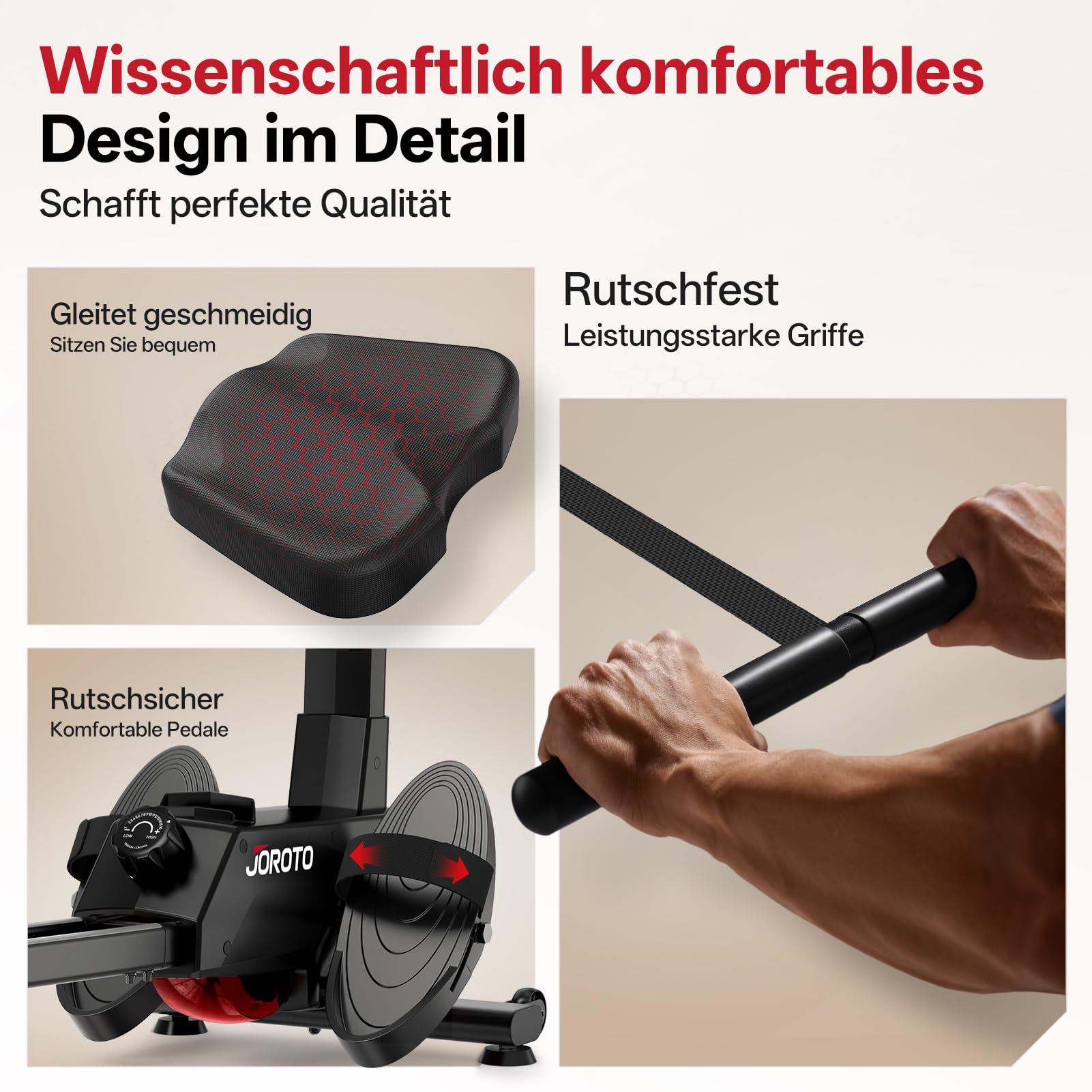 JOROTO Rudergerät für Zuhause, 16 Magnetwiderstand, Ultra-leises Magnetisches Rudergerät mit Kinomap App, Doppelschienen für Stabilität & Komfort, Platzsparend & Einfacher Aufbau – Heimfitness