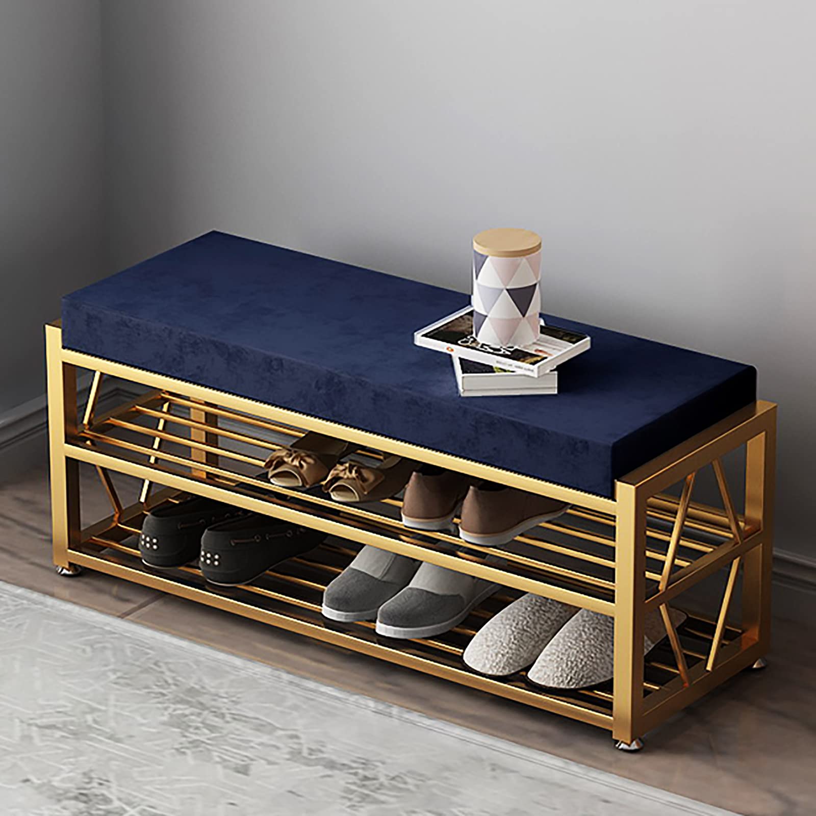 Banc à chaussures rembourré en velours pour un accueil chaleureux