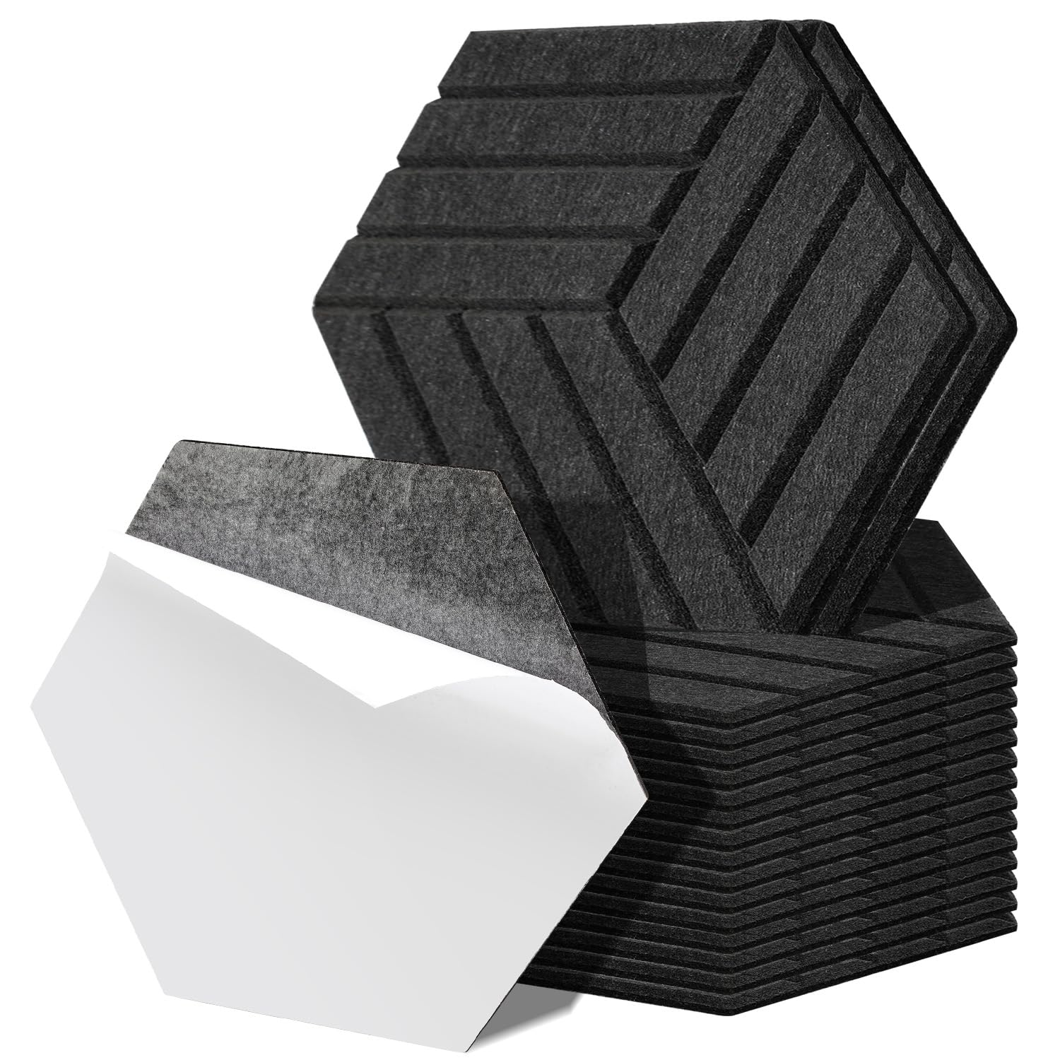 Fiqops 36er Hexagon Akustikpaneele Selbstklebend Akustikplatten Schwarz Hohe Dichte Schallabsorber Platzsparend für Wanddekoration und Schallschutz,Studio und Home Deko (30x26x0.9cm)