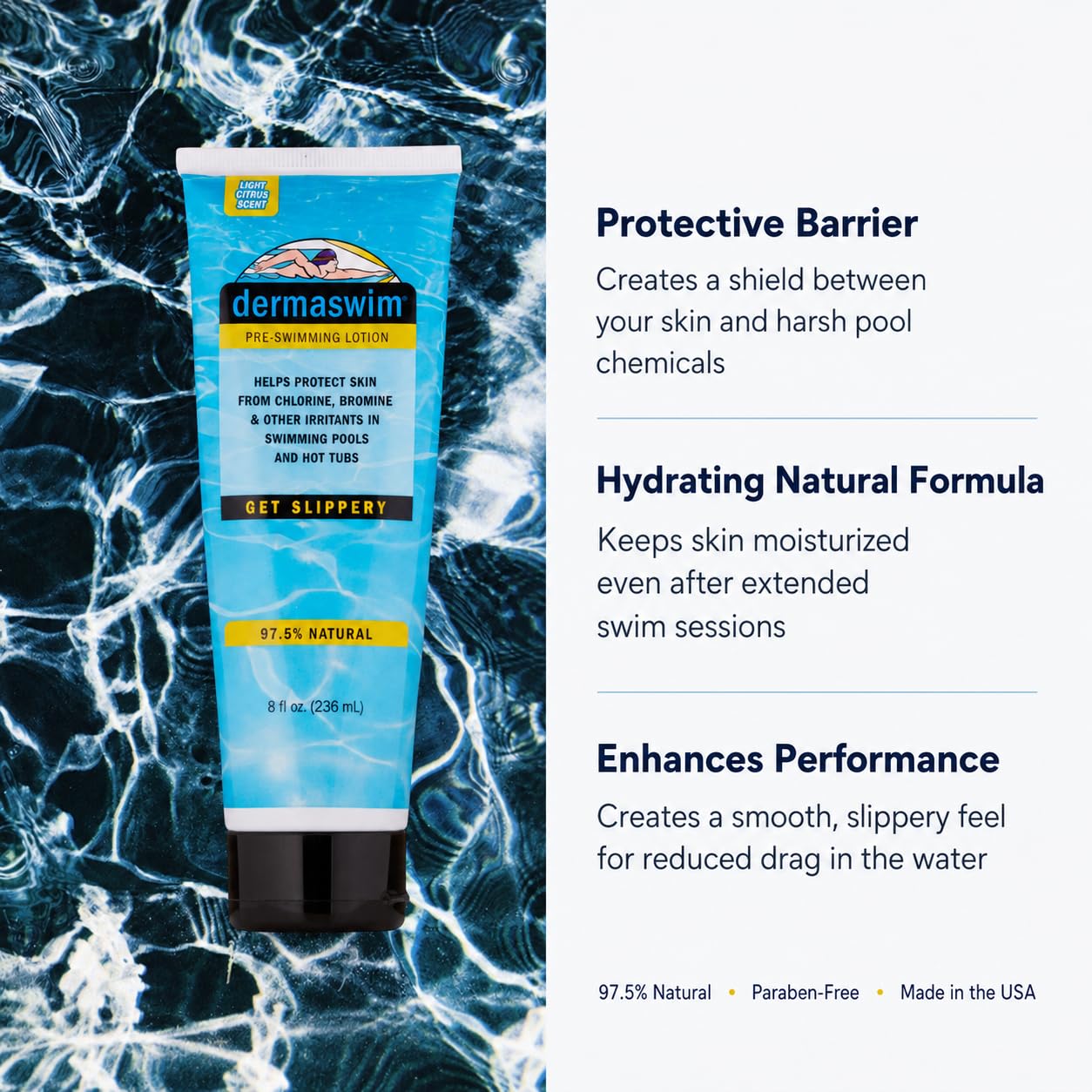 8 Ounce Tube Pre-Swimming Lotion by DermaSwim Pro