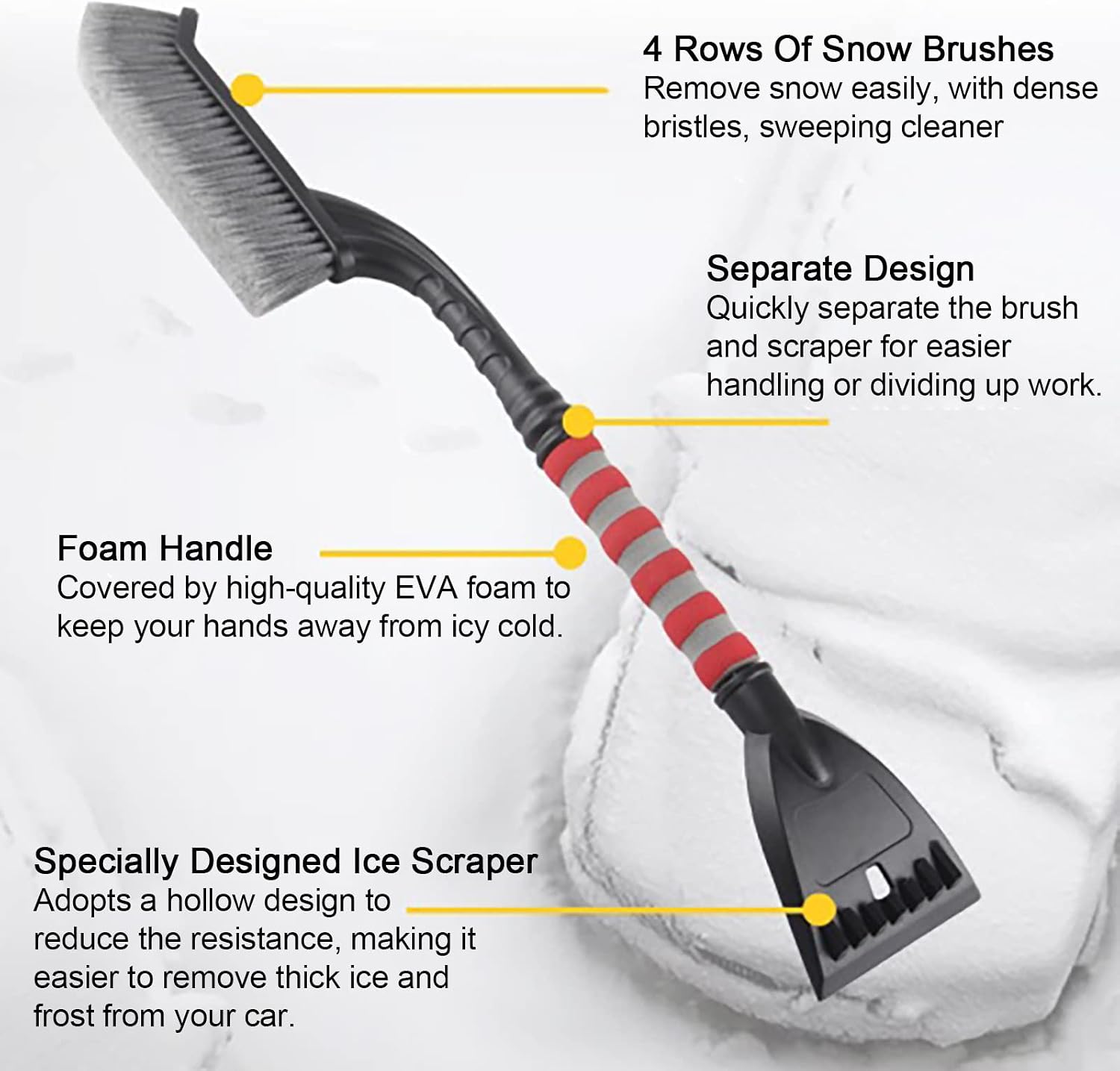 OuMuaMua 2PCS Ice Scraper for Car Windshield with Brush - 26” Snow Brush Foam Grip for Cars SUVs Trucks Winter Accessories