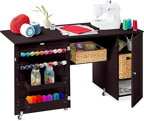 Vista 32 de Best Choice Products Mesa de costura plegable grande, estación de manualidades portátil multiusos y escritorio lateral con diseño compacto, ruedas