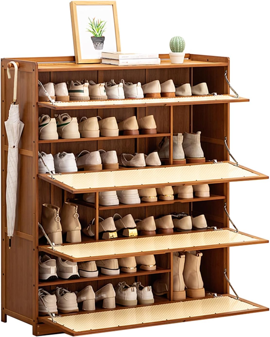 Shoe Storage Cabinet Cabinets Hallway Slim Cupboard Cupboards Hallways Slimline，Bamboo Shoe Storage Cabinet with Flip Doors & Hooks Stylishfor Hallway & Living Room Compact 33cm Width (100×3