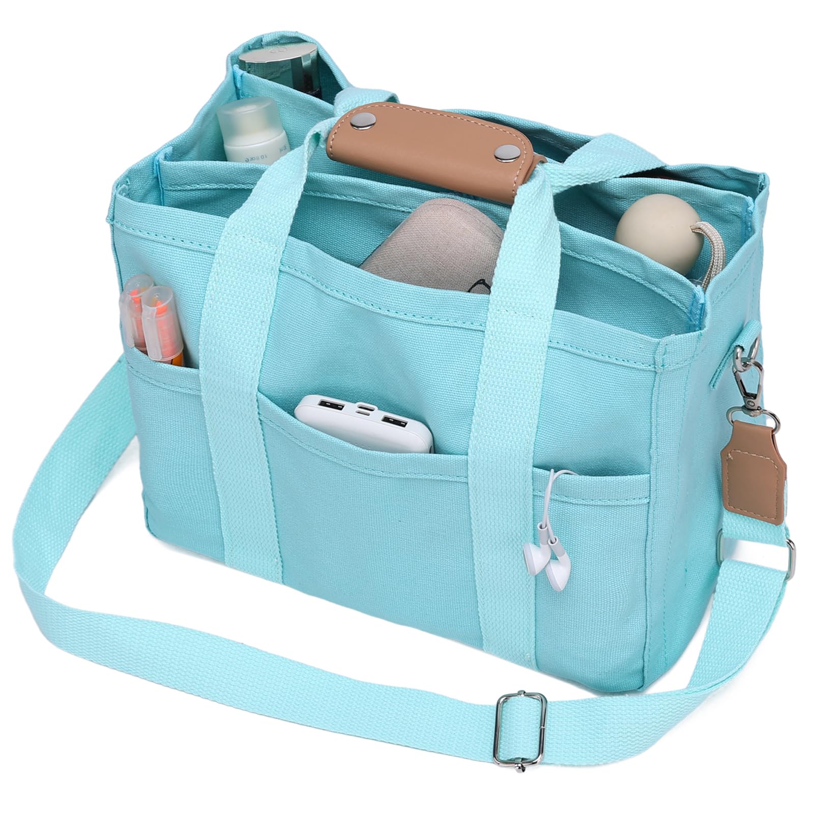 Barsine Messenger Bag for Women and Men, Multi-Pocket & Compartments Everyday Tote, Lightweight Canvas Bible Sturdy Bag