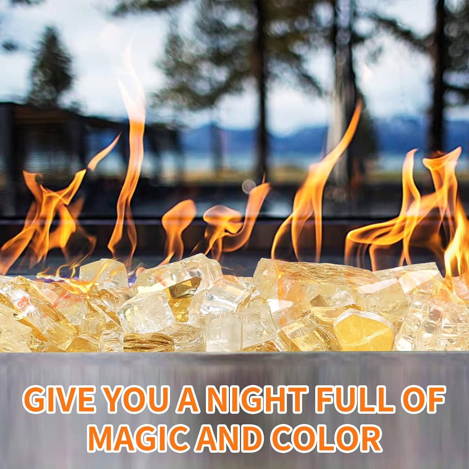 Utheer Gold Fire Glass for Fire Pit, 1/2 Inch Reflective Fire Glass for Propane Fire Pit, Fire Pit Glass Safe for Outdoors and Indoors Fire Pit, 10 Pounds
