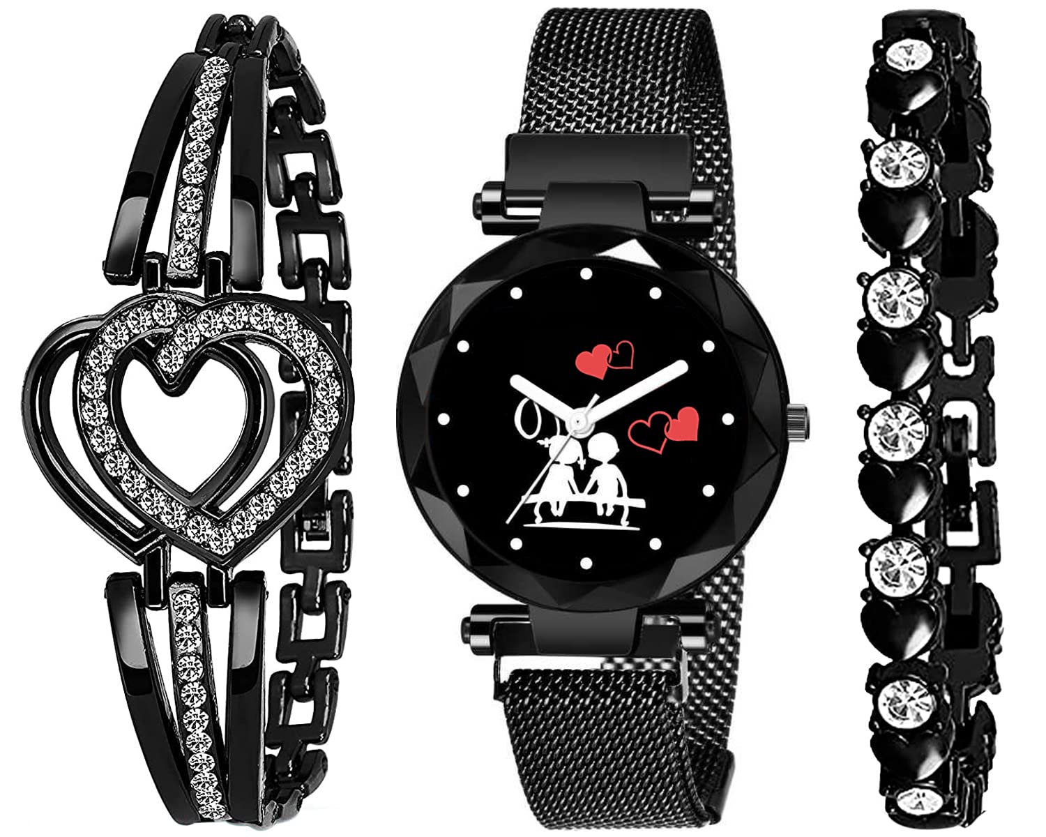 RUSTET Branded Analogue Black Dial Magnet Watch with Gift Bracelet for Women or Girls(Combo of 3) (Glossy Black) (B09N1P5DNJ) Amazon Price History, Amazon Price Tracker