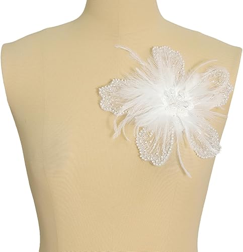 Adornos con apliques de plumas blancas para vestido, ropa, sombreros para coser en cuentas de lentejuelas y diamantes de imitación para ropa, tela