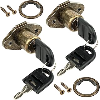 2 Pack Antique Bronze Desk Drawer Lock with Key - Secure Replacement Cabinet Lock for Dresser, Filing Cabinets & Office Furniture - Keyed Drawer Locks for Desk Cabinets & Drawers