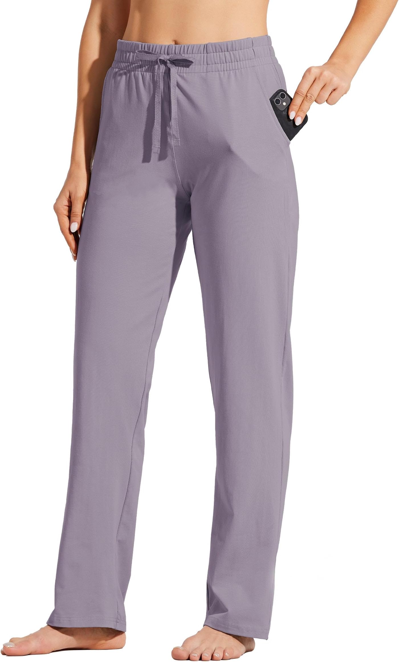 Willit Women's Cotton Sweatpants Yoga Lounge Open Bottom Sports Pants Straight Leg Casual Pants with Pockets