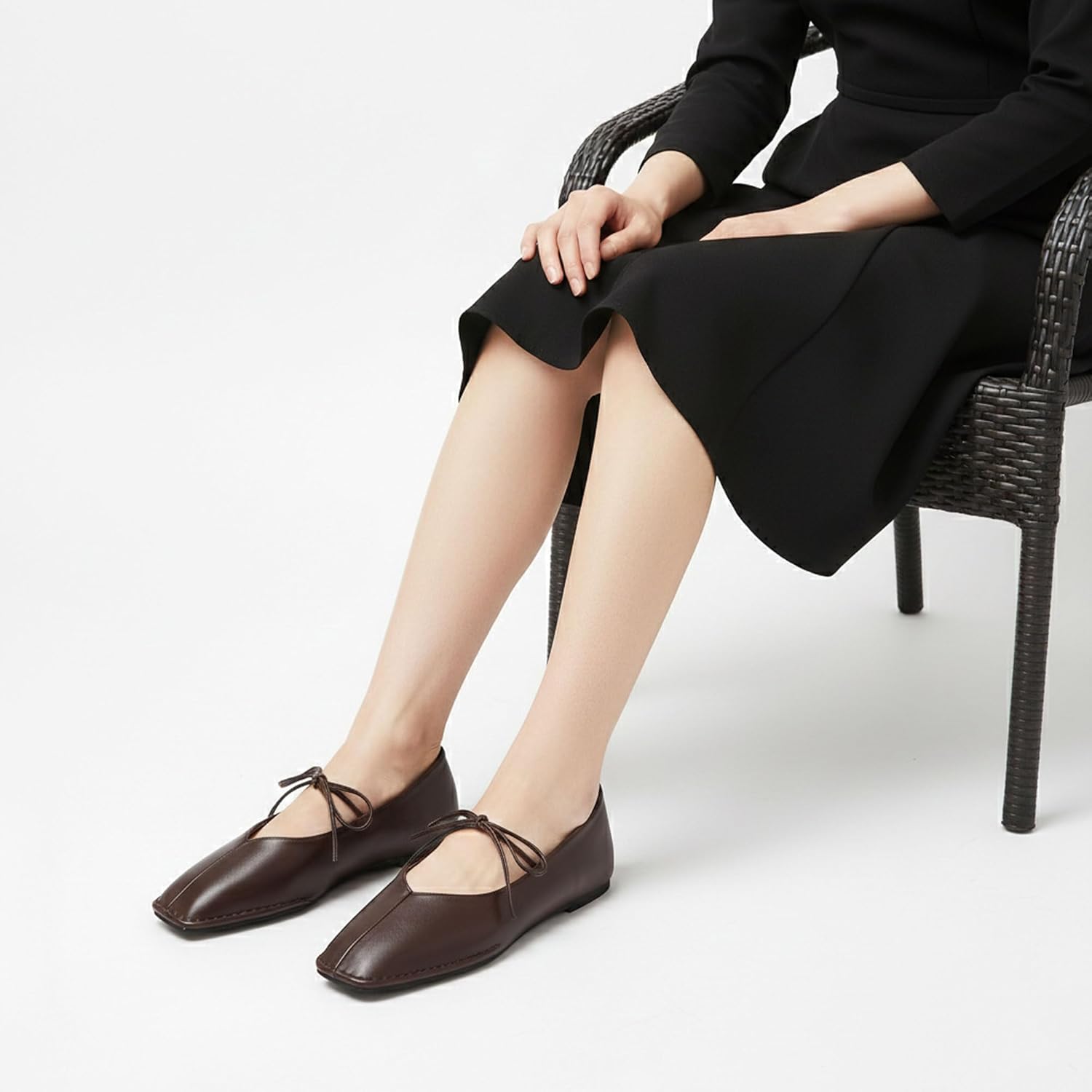 Lace Up Square Toe Ballet Flats for Women Cute Bow Slip On Mary Jane Flats Casual Ballerina Shoes - Image 3