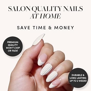 Glamnetic Press-On Nails Bundle - Sweater Weather & Cold Hearted | Short Almond Fake Nails with White Glitter French Tips & 3D Designs | Short Almond Fake Nails with Heart Accent and Pale Blue Velvet