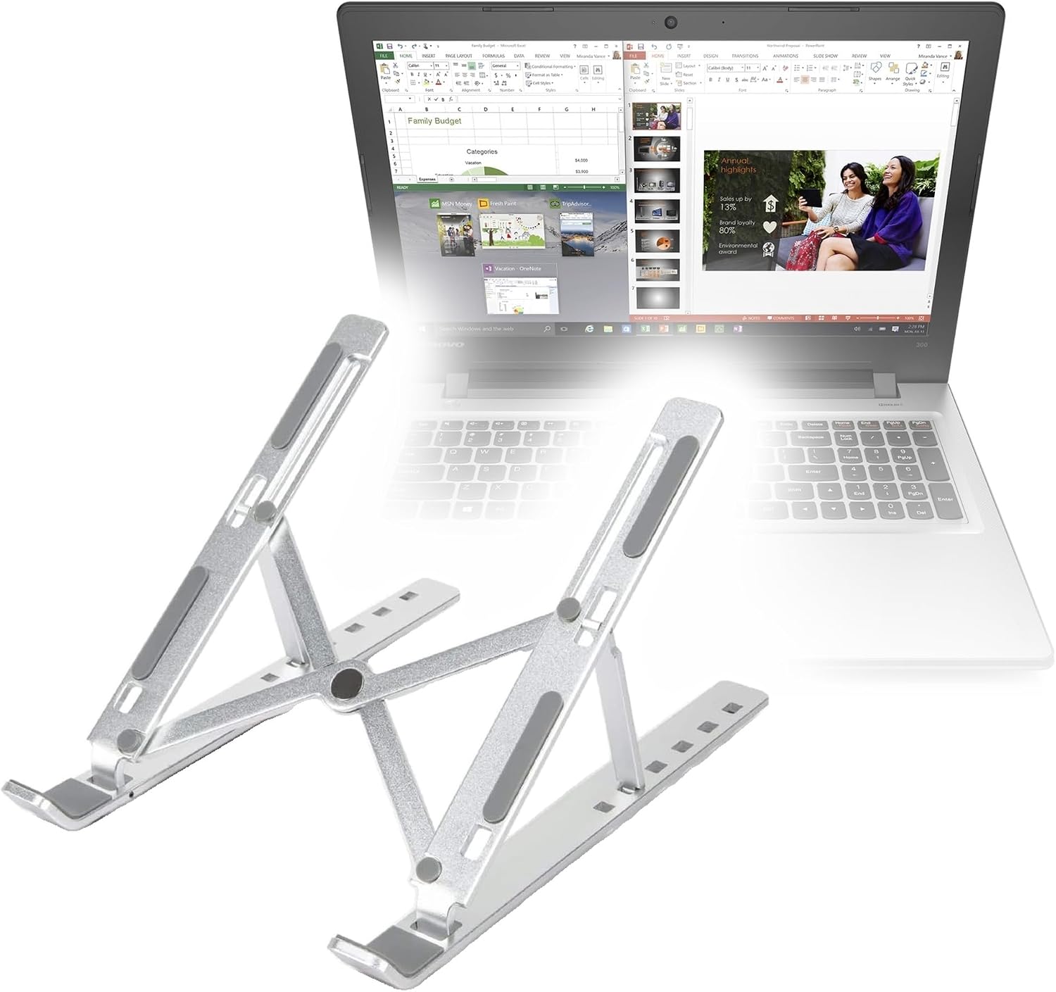 BoxWave Stand and Mount Compatible with Lenovo IdeaPad 300 (14 in) - Compact QuickSwitch Stand, Portable Multi Angle Viewing Foldable Riser - Metallic Silver