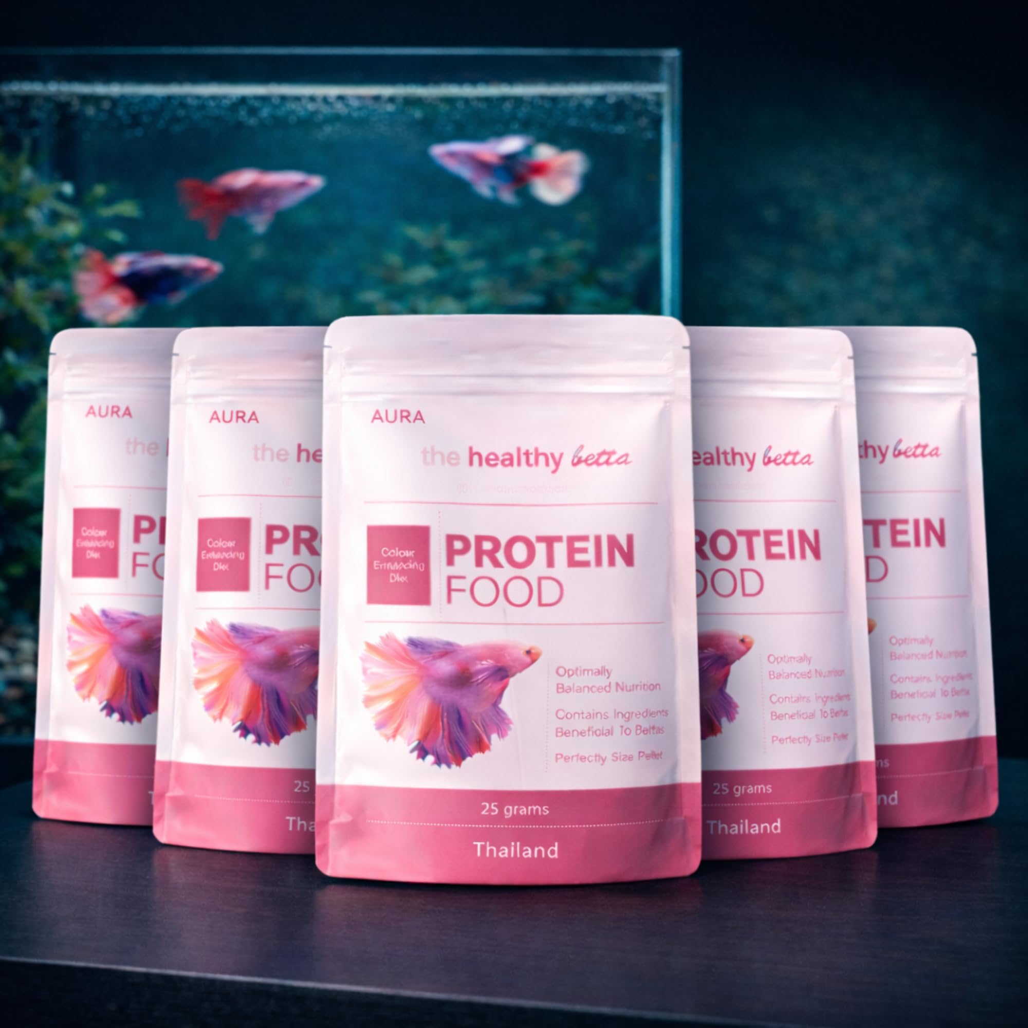 Aura Betta Protein Fish Food 25g | High Protein Color Enhancing Diet | Floating Pellets for Betta Fish | Balanced Nutrition for Growth, Color & Health (Pack of 5 | 125G)