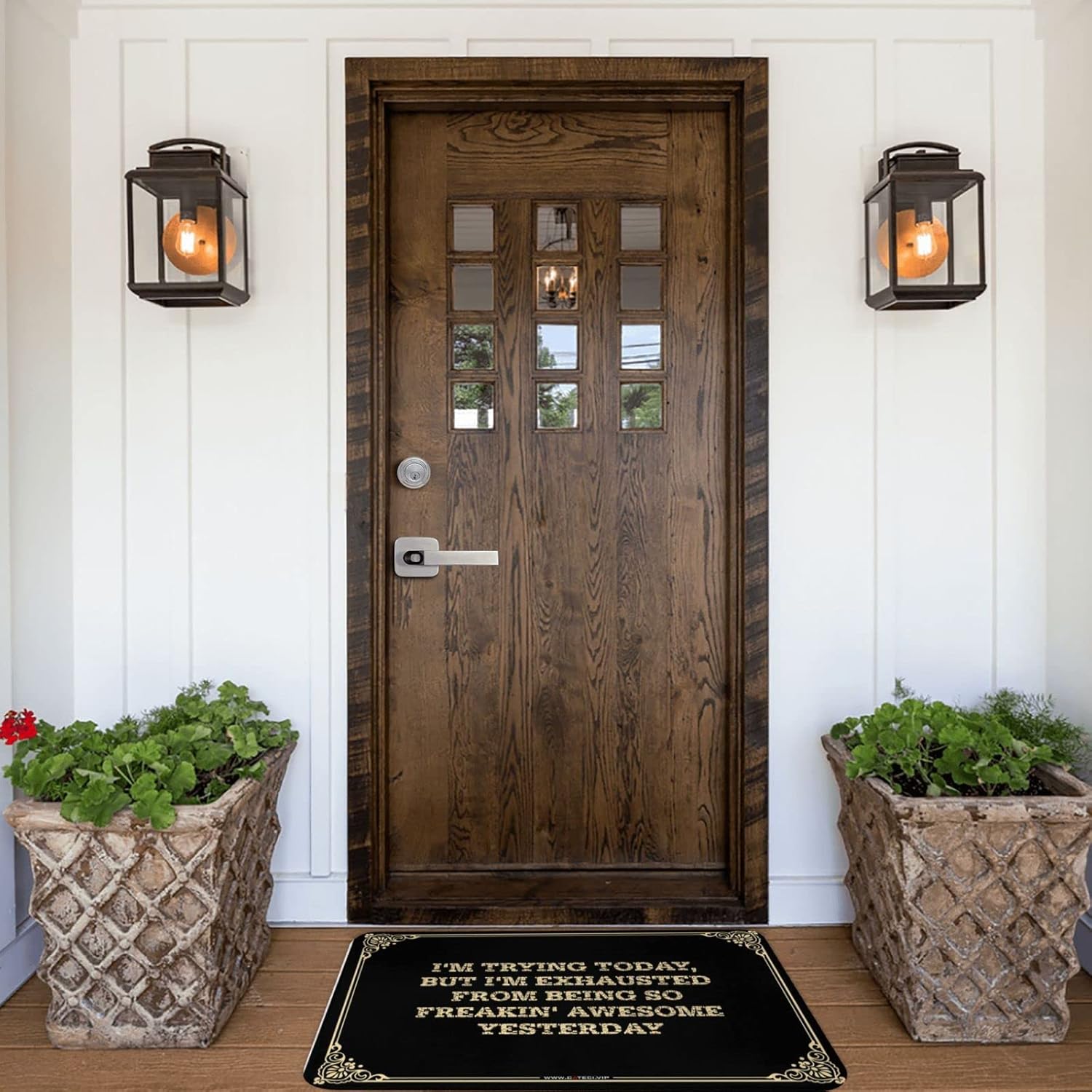 Door Mats Outdoor Funny I'm Trying Today, But Exhausted from Being So Freakin' Awesome Yesterday Doormat Front Door Rug Outdoor Rustic Bathroom Rugs(65X90CM)