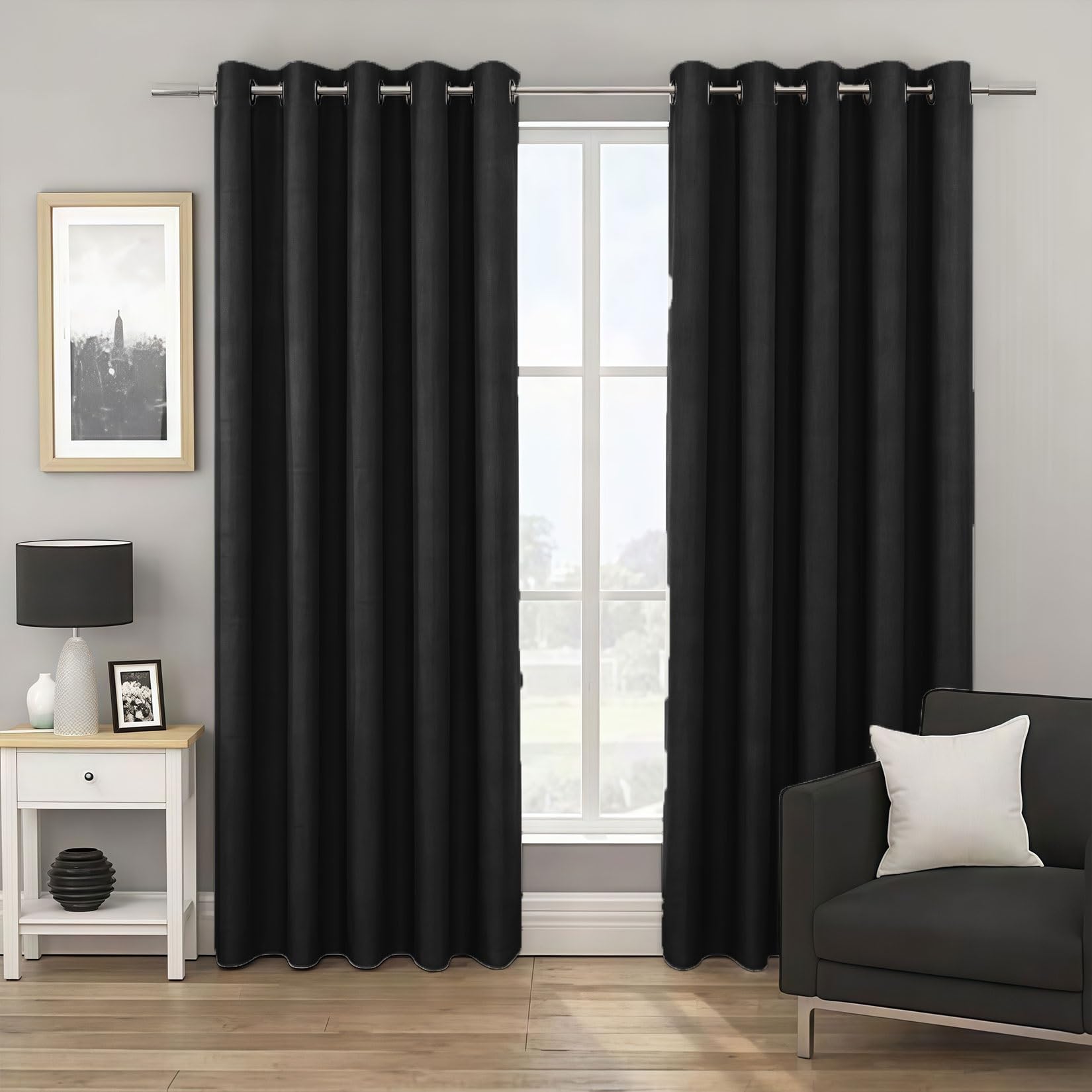 LIUJYUAN Blackout Curtains 65 x 115 cm Windproof, Rod Pocket, Room Darkening Blackout Curtains for Living Room Soft Texture, Solid Color for Balcony, Kithcen Window, Black