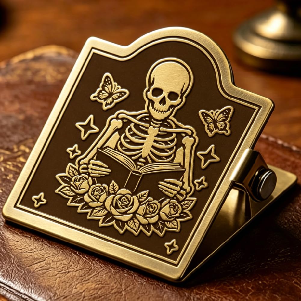 PRESSINART Travel Journal Clip Skeleton Floral Vintage Metal Book Clip to Hold Pages Open Brass Decorative Heavy Duty Travelers Notebook Accessories for Photo Book Office Home Use