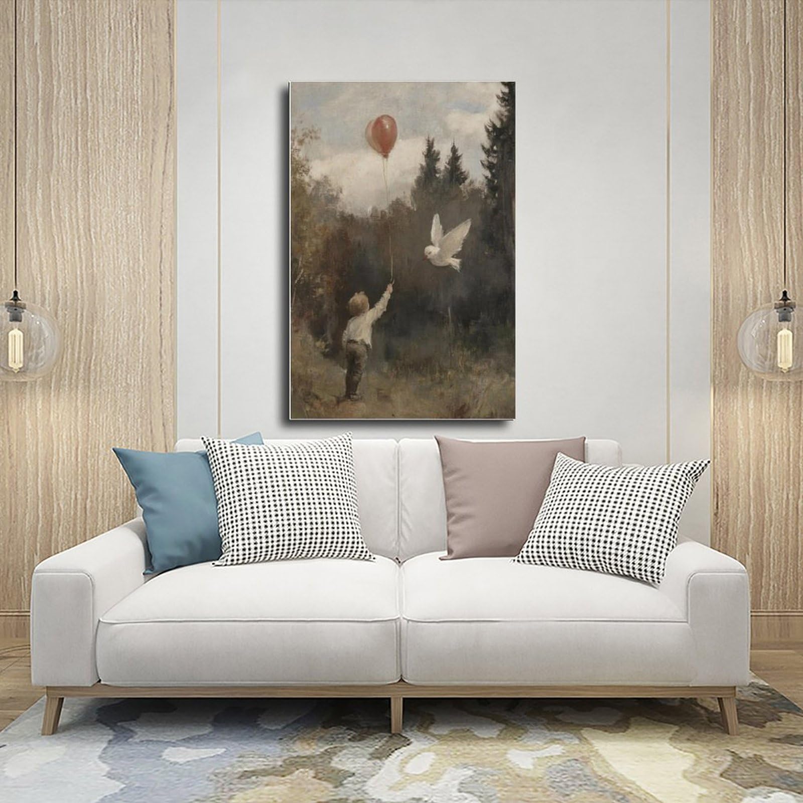 Leinwandposter mit Kind mit Luftballon, Wandkunst, Dekordruck, Gemälde für Wohnzimmer, Schlafzimmer, Dekoration, 60 x 90 cm