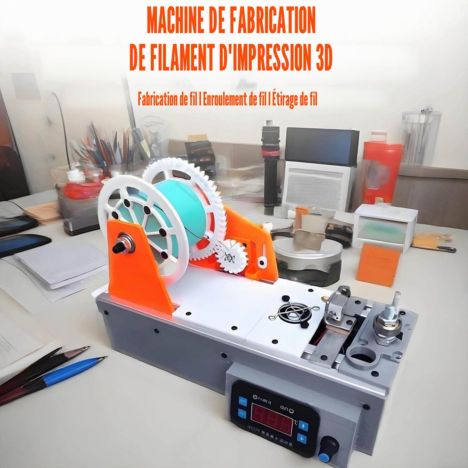 Machine de Fabrication filaments Bureau, pultrusion 3D à partir Bouteilles en Plastique, Machine pour imprimante avec contrôle numérique la température, transformant des Pet recyclées. B