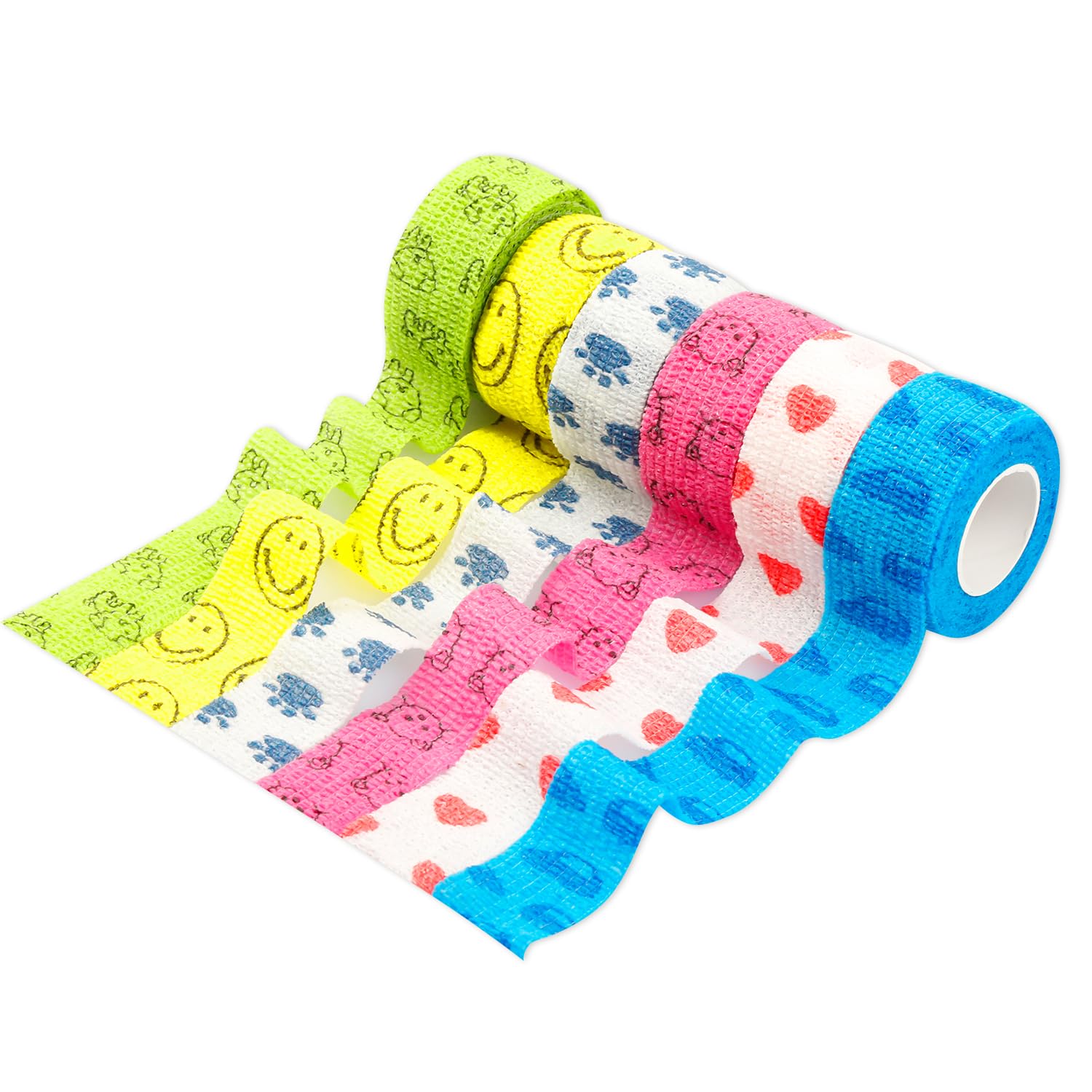 Bojueshaw 6 Rolls Pet Vet Wrap,Self-Adhesive Bandage Tape,Elastic Dog Bandage,Stretchable Pet Bandage Wrap for Wrist Ankle Cats Dog Colorful