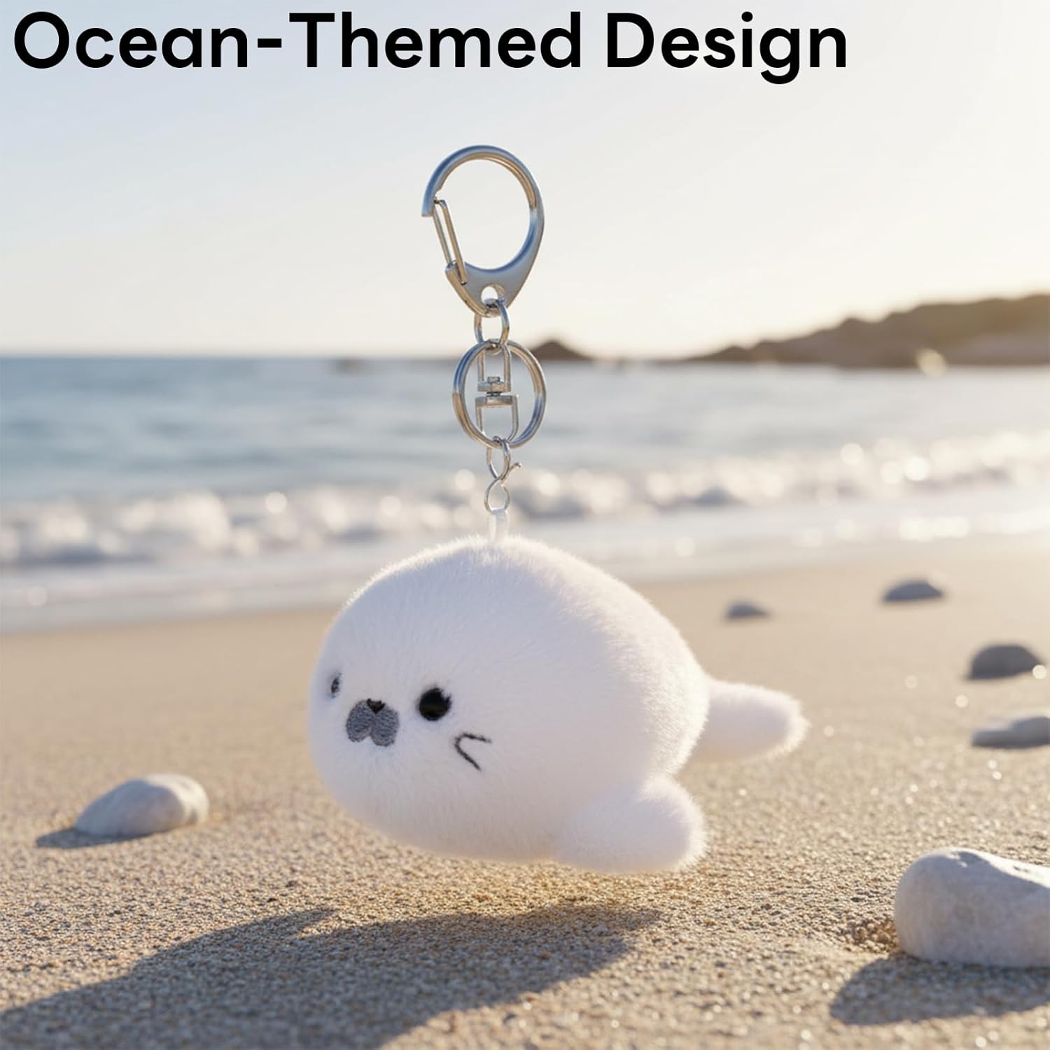 Plush Seal Keychain – Adorable 3.35” Seal Keyring Bag Charms, Ocean Theme Keychain with Beep Beep Sound, for Women, Backpack Pendant, Gift for Birthday Party Christmas Valentine - Image 3