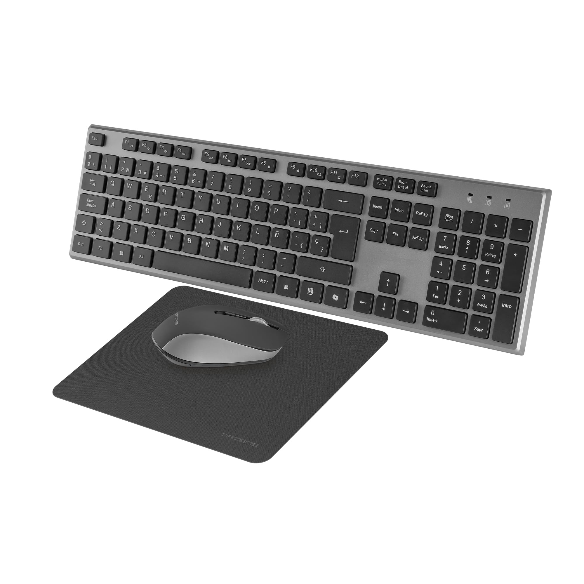 Tacens ZENITH, 3in1 Wireless Combo with DualLink 2.4 GHz Technology, Full-Size Membrane Keyboard with SmartKey Copilot AI, 3200 DPI Optical Mouse, Nanotextile Mousepad, Spanish Language, Black