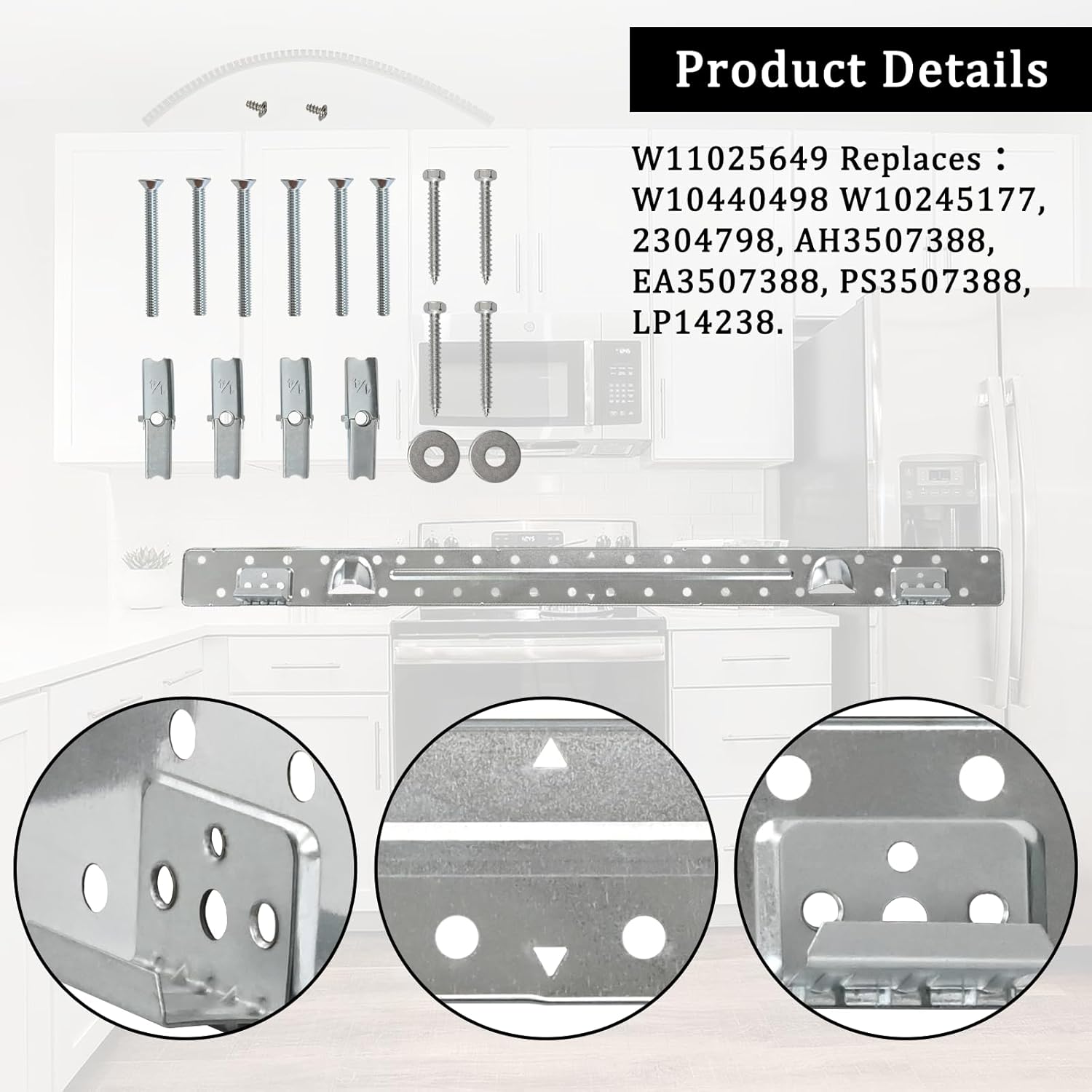 W10440498 W11025649 Mounting Plate Compatible with Whirlpool Microwave W10821385 For Installation Hardware Kit replacement Silver