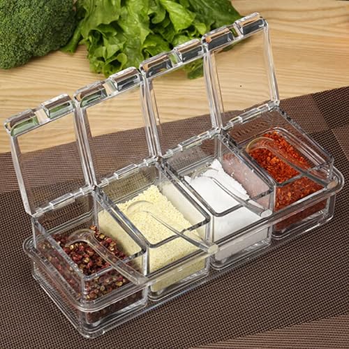 Miniatura 3 de Caja de condimentos, macetas de especias para condimentos, contenedor de almacenamiento para condimentos, 4 piezas de acrílico transparente con tapa