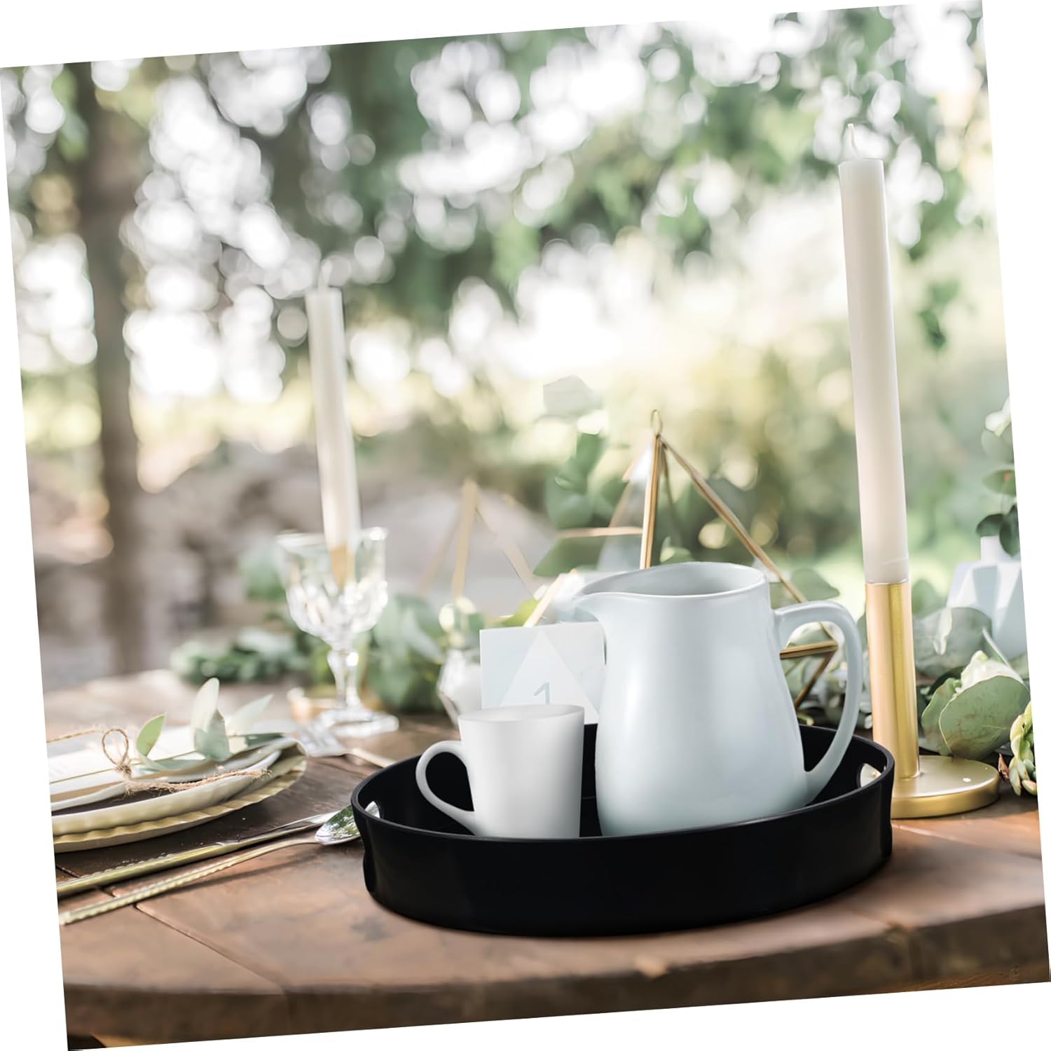 IMIKEYA Black Round Serving Tray Handles Coffee Decor Decorative Trays for Home Lightweight and Portable