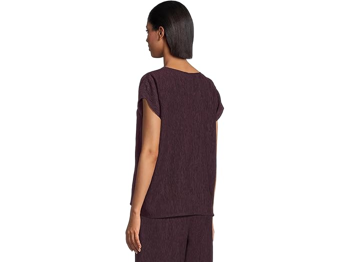 Eileen Fisher Woven Plisse V-Neck Square Top