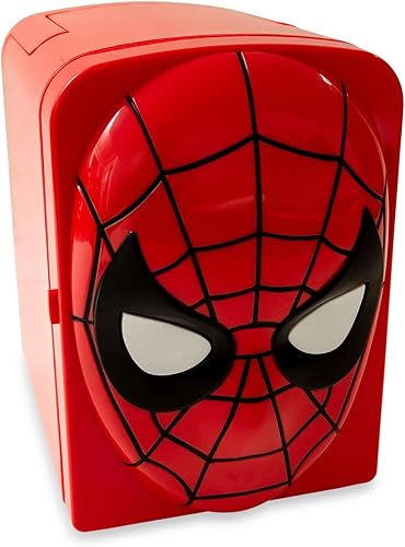 Marvel Comics Spider-Man - Mini refrigerador termoeléctrico de 4 litros con ojos iluminados | Capacidad para 6 latas | Refrigerador pequeño para