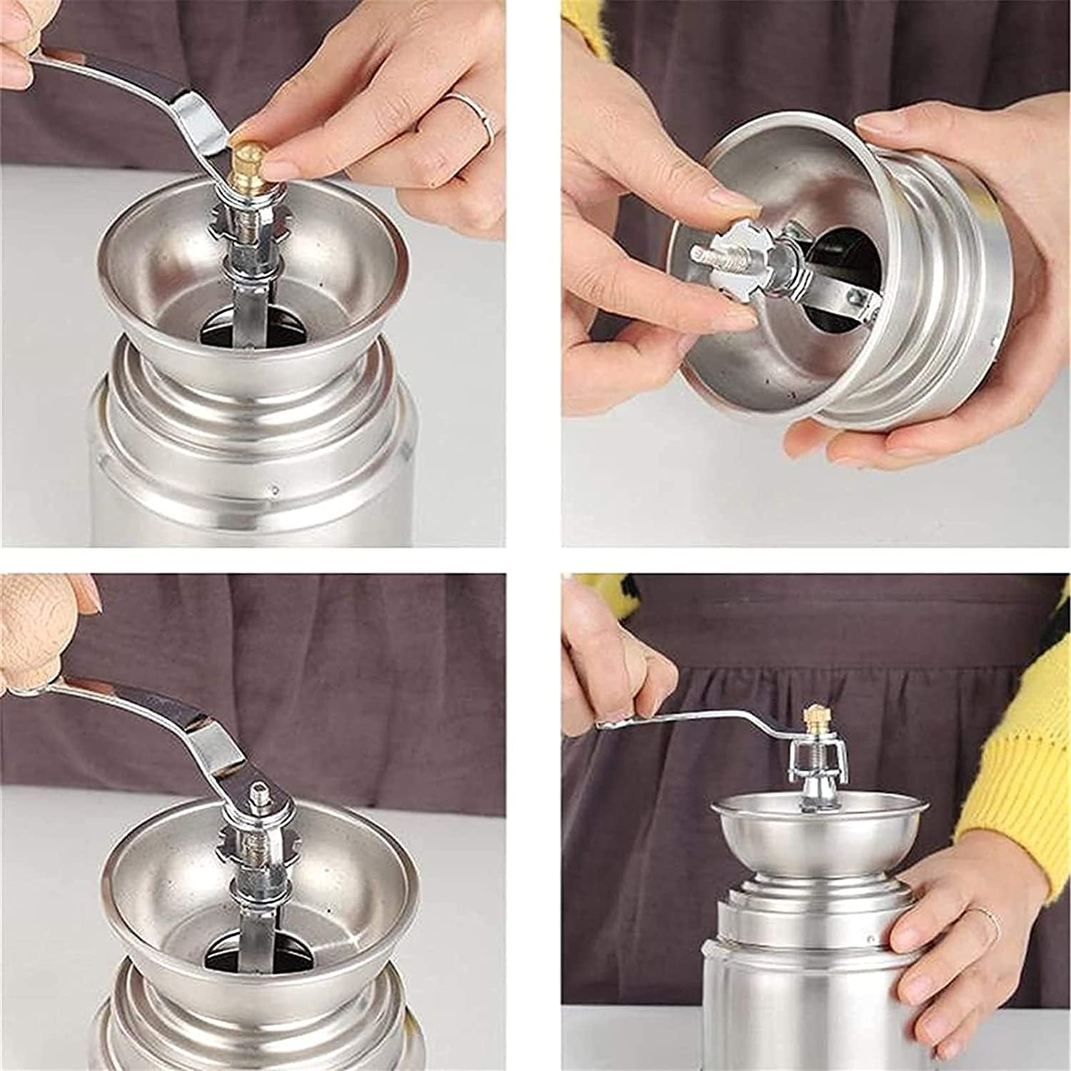 Manual Coffee Grinder Portable Hand Coffee Bean Mill with Ceramic Adjustable Knob Setting Stainless Steel Coffee Grinder in Kitchen and Hiking (Silver)