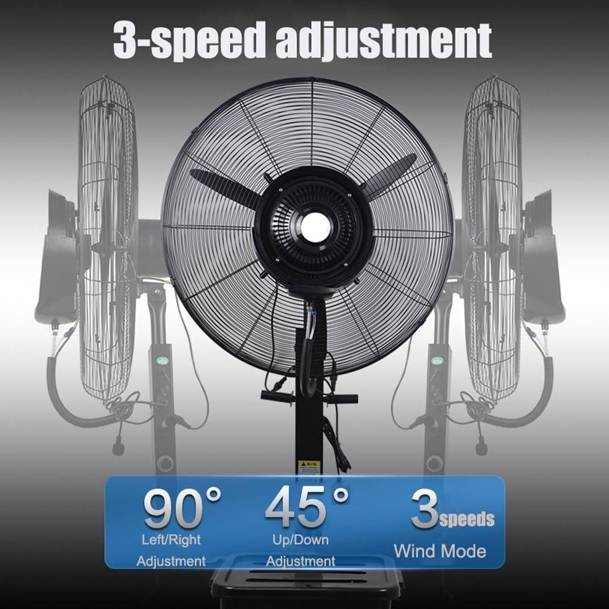 Ventilador nebulizador con oscilación de 3 velocidades y tanque de 11 galones para gimnasio, garaje y patio, solución de refrigeración eficiente para espacios interiores y exteriores