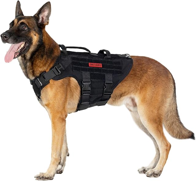 OneTigris Large Tactical Dog Harness, No Pulling Adjustable Dog Vest Harness, Heavy Duty Dog Harness with Handle, 2X Quick-Release Metal Buckle Dog Harness(L,Black)