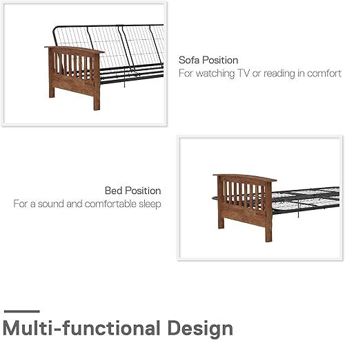Miniatura 6 de REALROOMS Elbi Brazo de madera de tamaño matrimonial y marco de futón de metal negro natural
