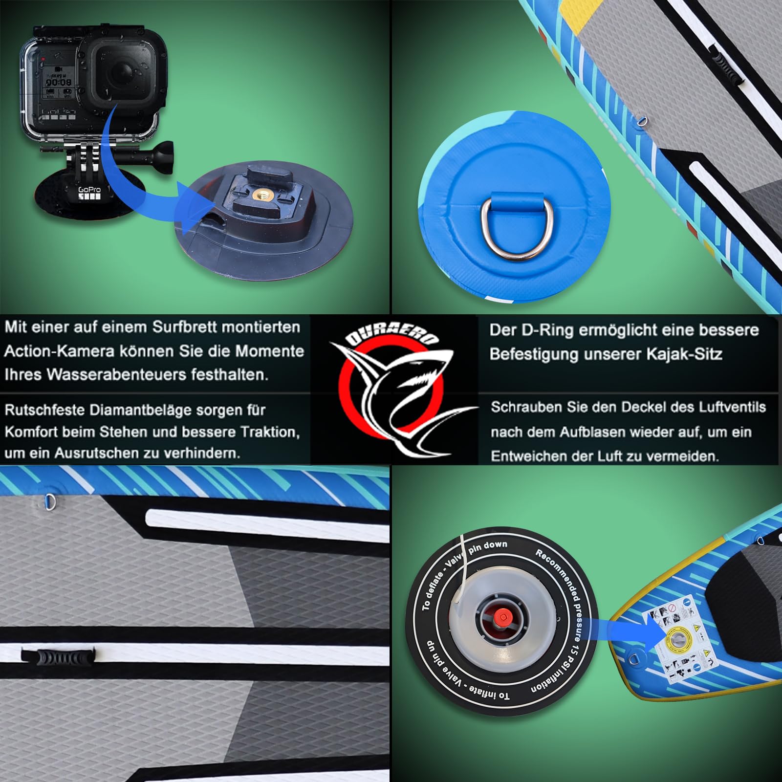 Tavola Gonfiabile da Stand Up Paddle, 330 x 76 x 15 cm, con Supporto per Fotocamera, Accessori Completi, Portata Fino a 150 kg