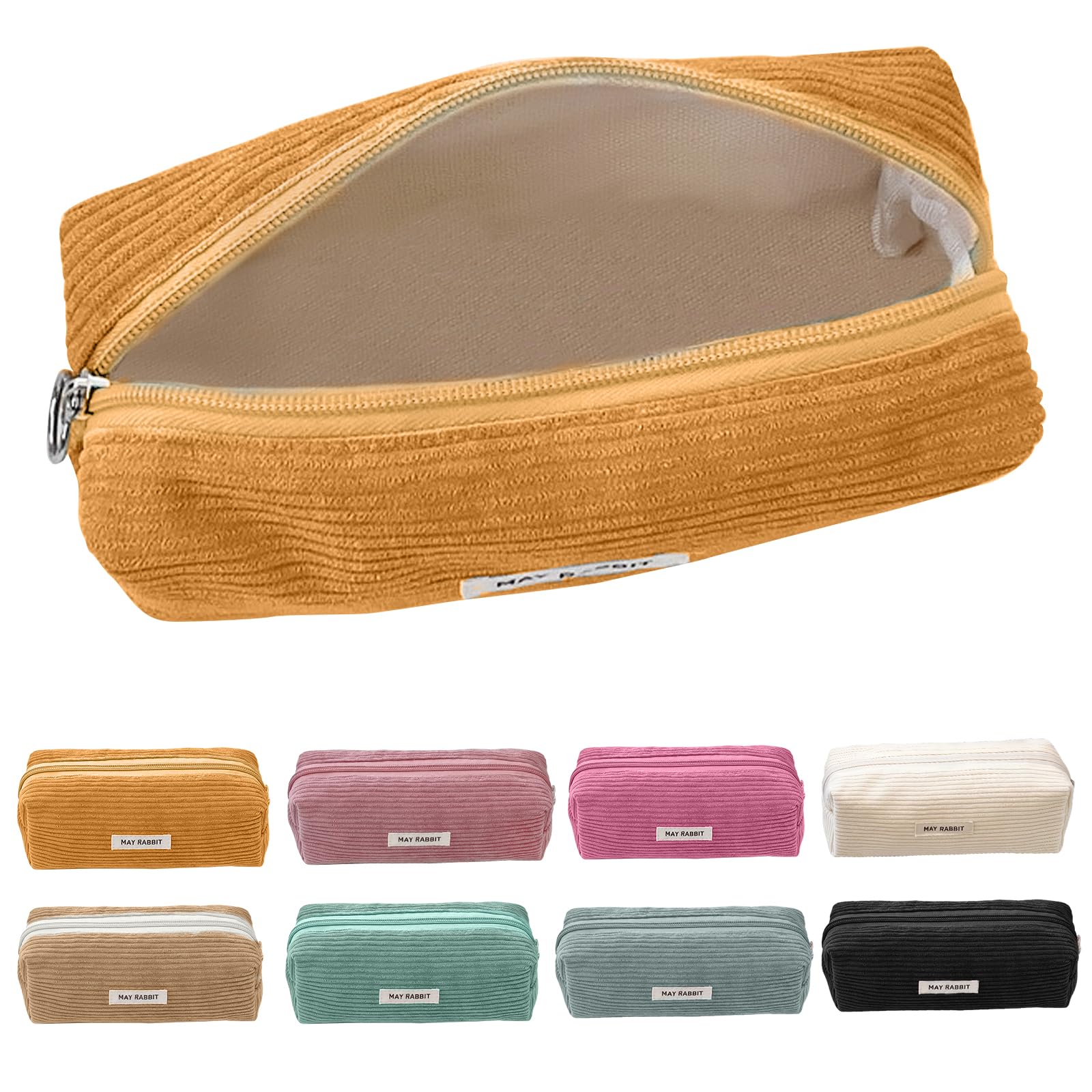 Electri-HQ Pencil Case，8 Farben zur Wahl，Mäppchen Cord-Stoff,Federmäppchen Milchig Grau für Mädchen Teenager, Federtasche Stiftetasche Stiftemappe Pencil Case Schulmäppchen für Schule, Büro (Gelb)
